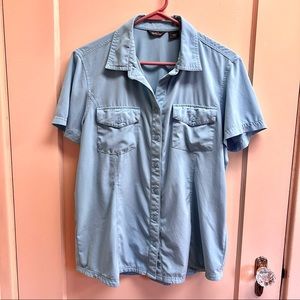 Eddie Bauer Womens L Performance Quick-Dry Blue Short Sleeve Button Up Shirt